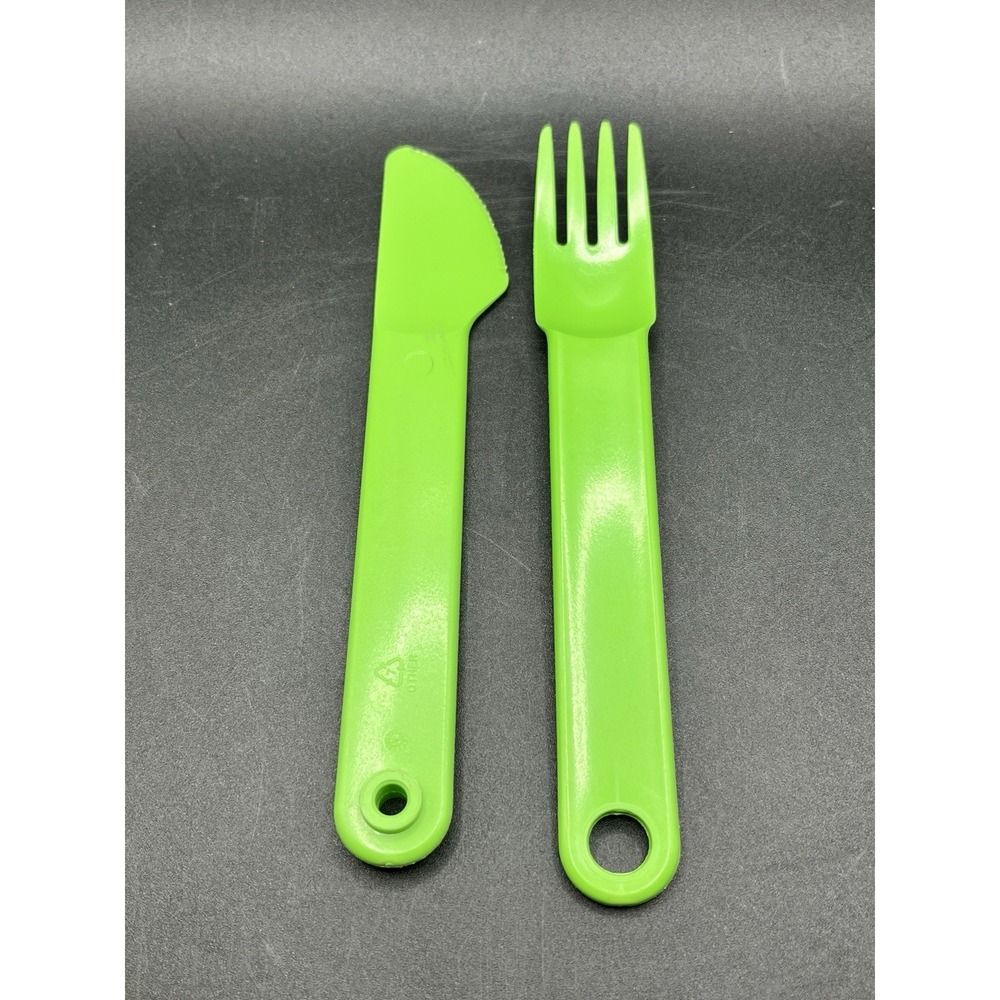 Tupperware Baby Child Kid Fork Knife Travel Feeding Utensils Set Verde Green Vtg